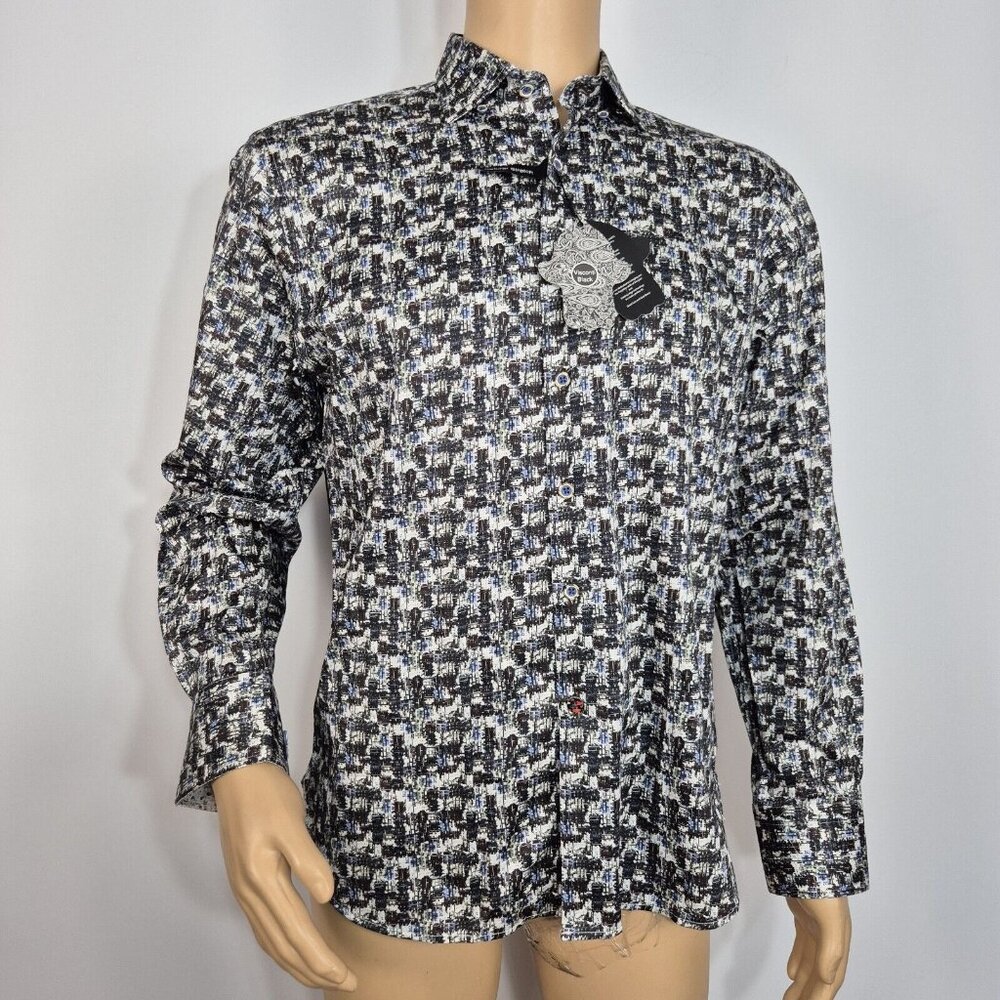 Visconti Black Button Up Flip Cuff Long Sleeve Shirt Men's Size S Black White (8 - Picture 2 of 9
